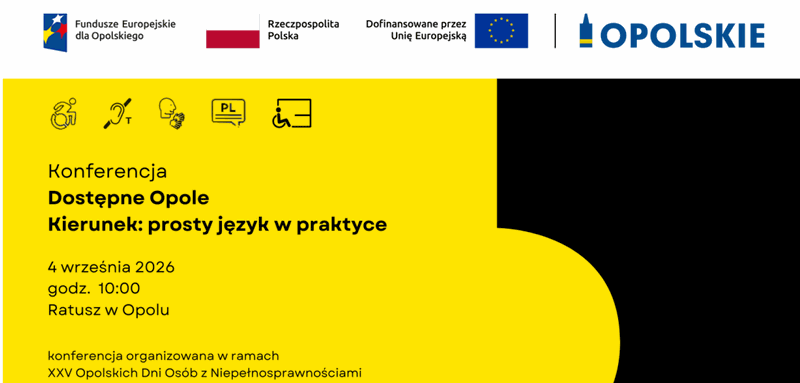 Grafika reklamująca konferencję Dostępne Opole: prosty język w praktyce