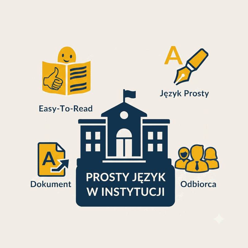 Grafika reklamująca studia podyplomowe Prosty język w instytucjach publicznych